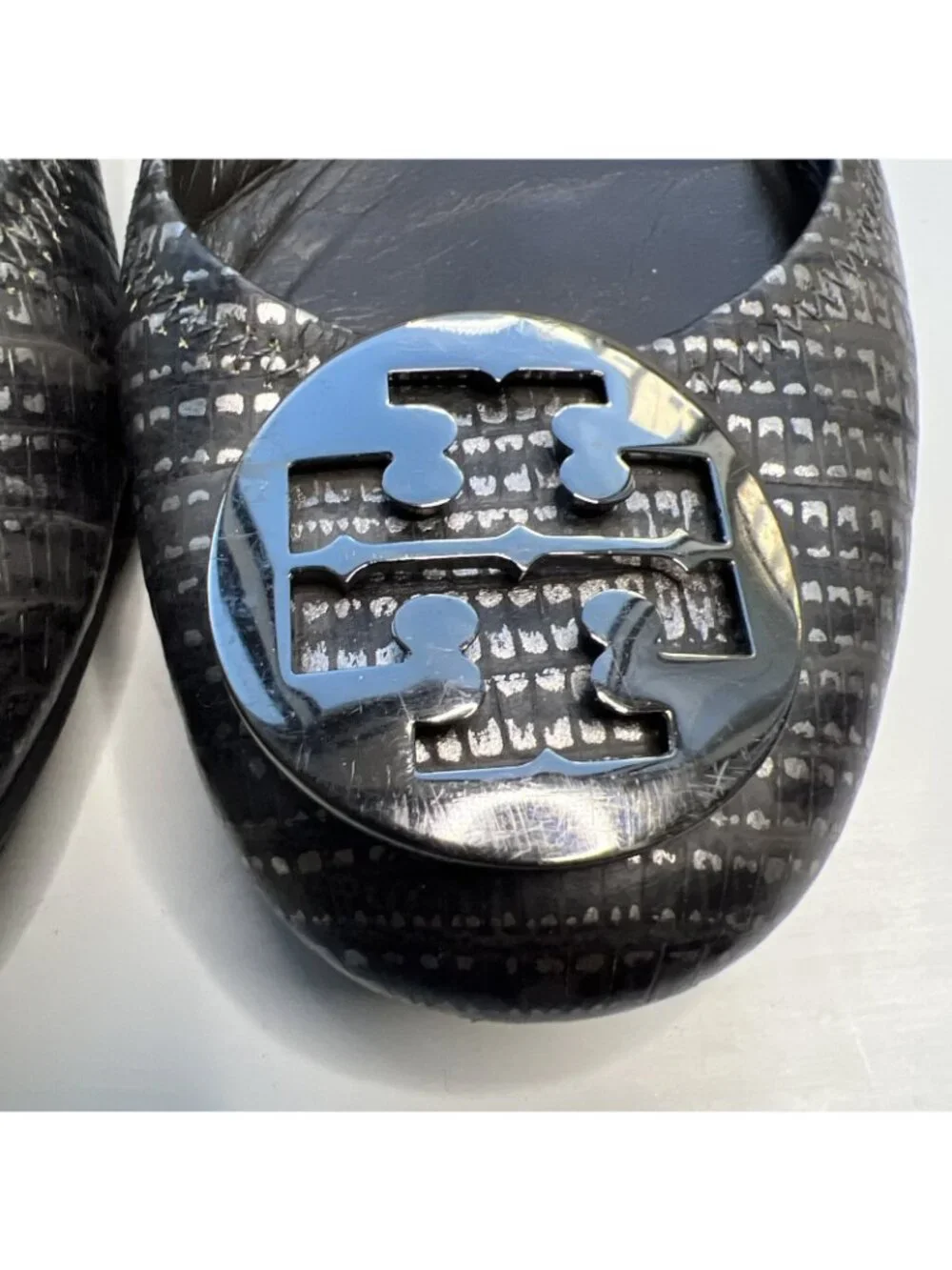 TORY BURCH Reva Embossed Snake Print Flats Womens 10 Round Toe
